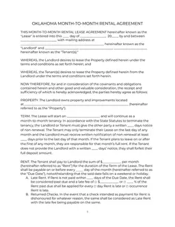 Oklahoma Monthly Rental Agreement Overview form preview