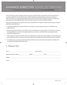 Oregon Advance Directive - Choosing Your Healthcare Representative Under ORS 127.531 form preview