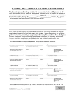 Washington State F625-029-000 Lien Release for Contractors and Suppliers form preview