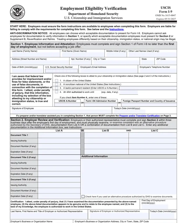 Get the most current I-9 – Employment Eligibility Verification form now