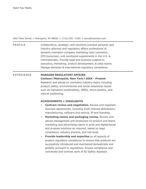 Bold attorney resume