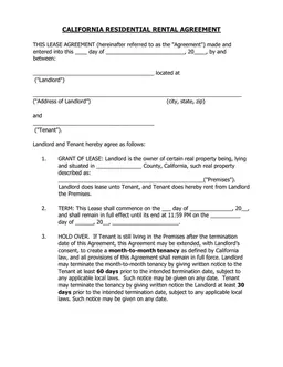 California Residential Lease Agreement Outline form preview