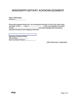 Mississippi Notary Acknowledgment Official Document Verification form preview
