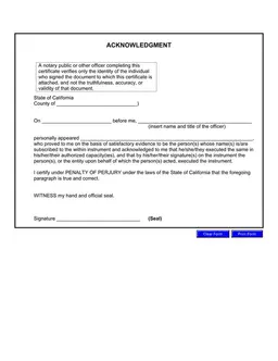 California Notary Acknowledgment Receipt Verification form preview