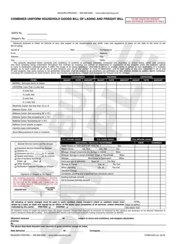 Georgia Household Goods Transportation Agreement Details - Bill of Lading form preview