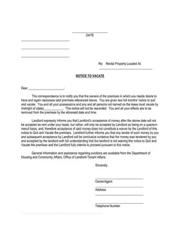 Landlord's Irrevocable Two-Month Notice to Vacate Premises form preview