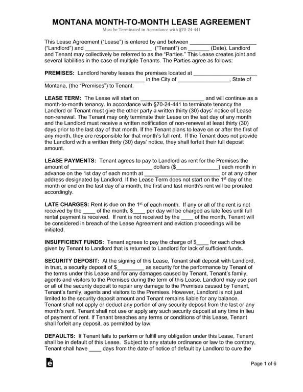 Montana Monthly Lease Agreement and Termination Notice
