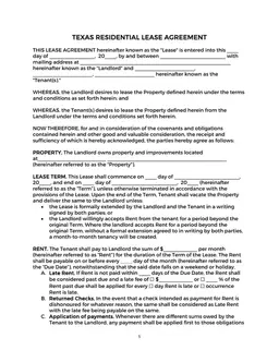 Texas Residential Lease Agreement - Legal Contract for Renting Property in Texas form preview
