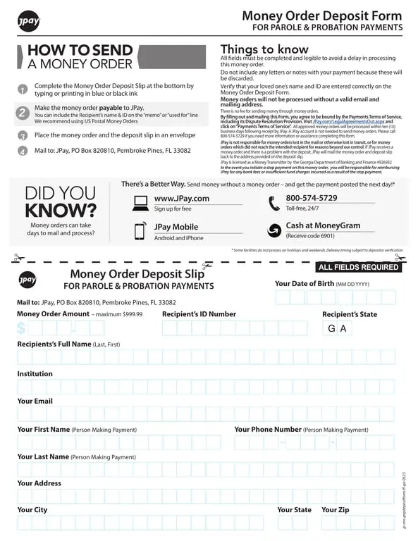 Georgia Money Order Deposit Slip Guidance