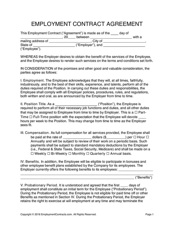 Employment Contract Agreement - Rights and Responsibilities Outline