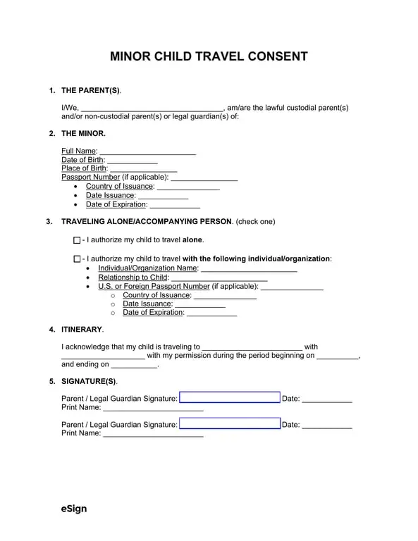 Get the most current Minor Child Travel Consent Declaration - Domestic Travel Authorization for Minors form now