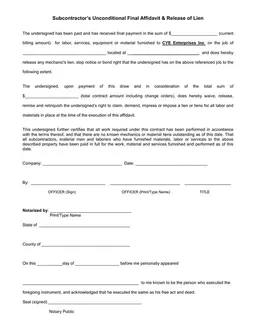 Contractor's Unconditional Lien Release for CYE Enterprises form preview