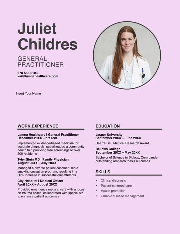 Simple healthcare resume