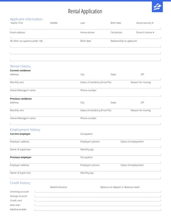 Rental Application Comprehensive Tenant Evaluation Zillow