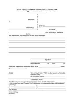 Alaska TF-940 Affidavit of Identity - District/Superior Court Sworn Statement of Facts form preview