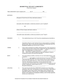 Alberta Residential Tenancy Agreement Fixed Term form preview