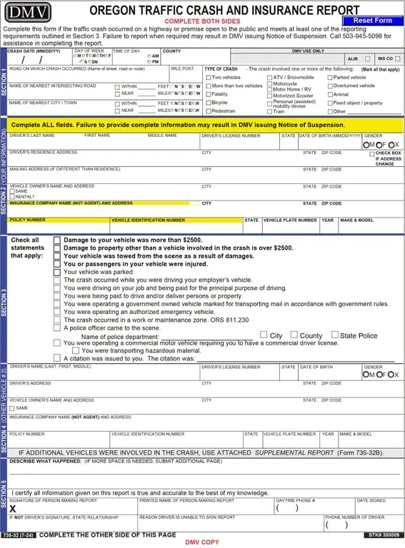 OR 735-32 – Oregon Vehicle Title or Registration Form