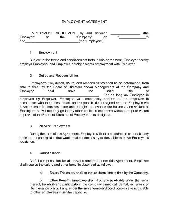 Employment Agreement - Binding Terms and Conditions for Employee and Employer