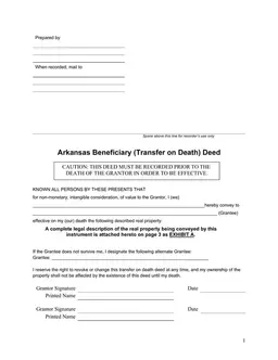 Arkansas Transfer on Death Deed - Reserve and Alter Property Ownership form preview