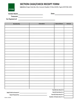 Oregon State Bar Cash and Check Receipt Tracker form preview